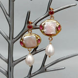KKGEM Rectangle and Rice Pearl Dangle Stud Earrings
