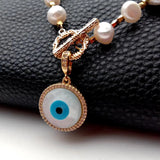 KKGEM 18mm Sea Shell Evil Charm Bracelet with Cultured Keshi Pearl