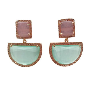 KKGEM Semicircle Green Dangle Stud Earrings