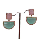 KKGEM Semicircle Green Dangle Stud Earrings