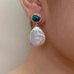 KKGEM 19mm Coin Pearl Apatite CZ Pave Earrings