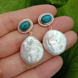 KKGEM 19mm Coin Pearl Apatite CZ Pave Earrings