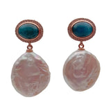 KKGEM 19mm Coin Pearl Apatite CZ Pave Earrings