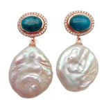 KKGEM 19mm Coin Pearl Apatite CZ Pave Earrings