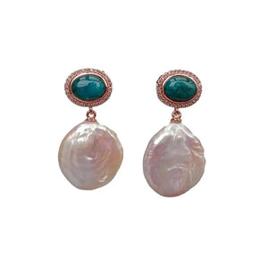 KKGEM 19mm Coin Pearl Apatite CZ Pave Earrings