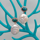KKGEM 19mm Coin Pearl Apatite CZ Pave Earrings