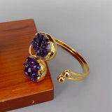 KKGEM Amethyst Druzy Raw Oval Open Bangle Bracelet