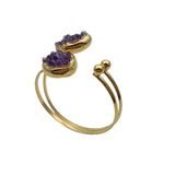 KKGEM Amethyst Druzy Raw Oval Open Bangle Bracelet
