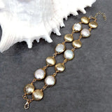 KKGEM 2 Rows 15mm Bead Bracelet with 17mm Freshwater Cultured Coin Pearl