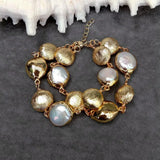KKGEM 2 Rows 15mm Bead Bracelet with 17mm Freshwater Cultured Coin Pearl