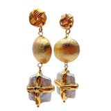 KKGEM 20mm Coin Bead Earrings Natural Keshi Pearl Dangle Stud