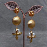 KKGEM 20mm Coin Bead Earrings Natural Keshi Pearl Dangle Stud