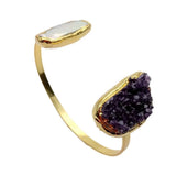 KKGEM Natural Amethyst Druzy Biwa Pearl Bangle Bracelet