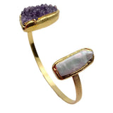 KKGEM Natural Amethyst Druzy Biwa Pearl Bangle Bracelet