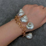 KKGEM Natural Sea Shell Charm Link chain Bracelet For Women