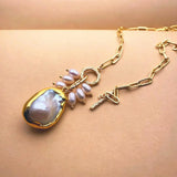 Natural Keshi Pearl Pendant Chain Necklace Gift Jewelry