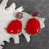 KKGEM Red Crystal and Purple Amethyst Stud Earrings