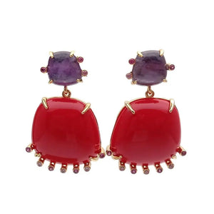 KKGEM Red Crystal and Purple Amethyst Stud Earrings