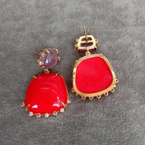 KKGEM Red Crystal and Purple Amethyst Stud Earrings