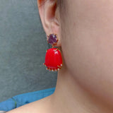 KKGEM Red Crystal and Purple Amethyst Stud Earrings