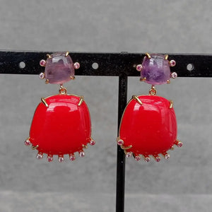 KKGEM Red Crystal and Purple Amethyst Stud Earrings