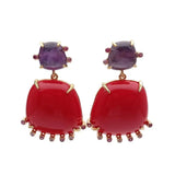 KKGEM Red Crystal and Purple Amethyst Stud Earrings