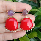 KKGEM Red Crystal and Purple Amethyst Stud Earrings