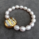 KKGEM Biwa & Rice Freshwater Pearl Plated Elastic Bracelet