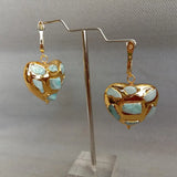 KKGEM Natural Larimar Heart Shaped Dangle Earrings