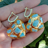 KKGEM Natural Larimar Heart Shaped Dangle Earrings