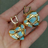 KKGEM Natural Larimar Heart Shaped Dangle Earrings
