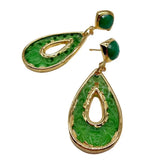 Ethnic Style Green Jade Teardrop Shape Stud Earrings