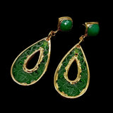 Ethnic Style Green Jade Teardrop Shape Stud Earrings