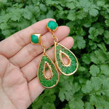 Ethnic Style Green Jade Teardrop Shape Stud Earrings