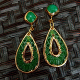 Ethnic Style Green Jade Teardrop Shape Stud Earrings