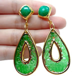 Ethnic Style Green Jade Teardrop Shape Stud Earrings