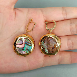 KKGEM 25mm Abalone Shell Tourmaline Rough Earrings
