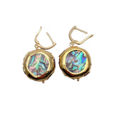 KKGEM 25mm Abalone Shell Tourmaline Rough Earrings
