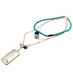 KKGEM Shell Pendant Turquoise Chain PearlAmazonite Necklace