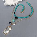 KKGEM Shell Pendant Turquoise Chain PearlAmazonite Necklace
