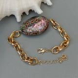 Natural Abalone Shell Fuchsia Cz Chain Charm Bracelet