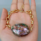 Natural Abalone Shell Fuchsia Cz Chain Charm Bracelet