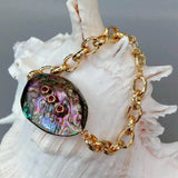 Natural Abalone Shell Fuchsia Cz Chain Charm Bracelet
