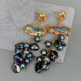 KKGEM 3.1'' Natural Cultured Keshi Pearl Dangle Stud Earrings