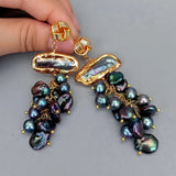 KKGEM 3.1'' Natural Cultured Keshi Pearl Dangle Stud Earrings