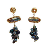 KKGEM 3.1'' Natural Cultured Keshi Pearl Dangle Stud Earrings