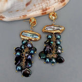 KKGEM 3.1'' Natural Cultured Keshi Pearl Dangle Stud Earrings