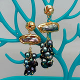 KKGEM 3.1'' Natural Cultured Keshi Pearl Dangle Stud Earrings