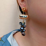 KKGEM 3.1'' Natural Cultured Keshi Pearl Dangle Stud Earrings