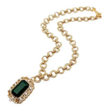 KKGEM Green Crystal Rectangle Cz Pendant Necklace Women Charm Jewelry